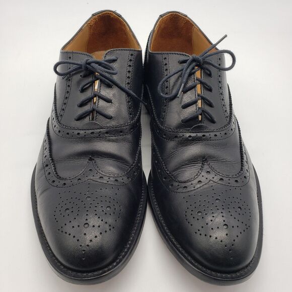 Barneys New York Shoes Men US 10 Black Wingtip Brogue Oxford Made Italy Lace Up - Picture 3 of 12